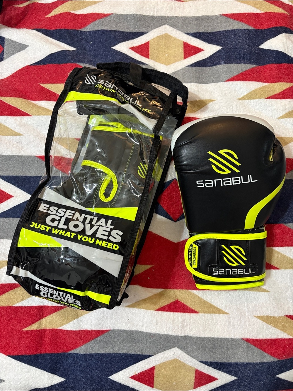Black & Neon Yellow Sanabul 10oz Boxing Gloves